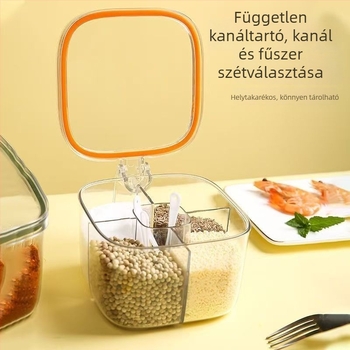 Otthoni konyhai fűszertartó készlet több rekesszel, sóhoz, MSG-hez és más fűszerekhez.