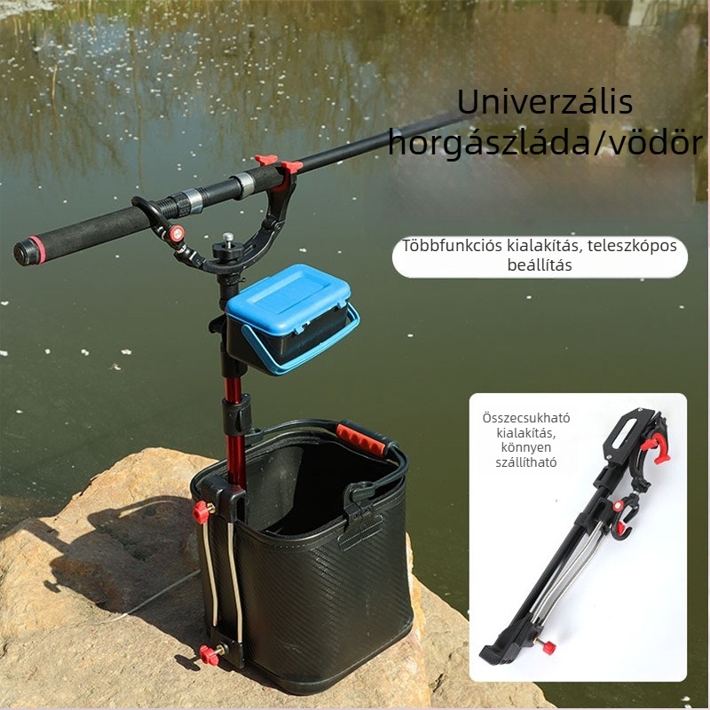 Universális horgászbot tartó etetővödörrel és csúszásmentes talppal hosszú botokhoz