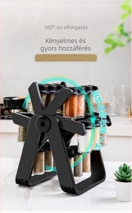 Forgó fűszertartó készlet üvegkelyhekkel és fűszertartó üvegekkel – otthoni tároló polc