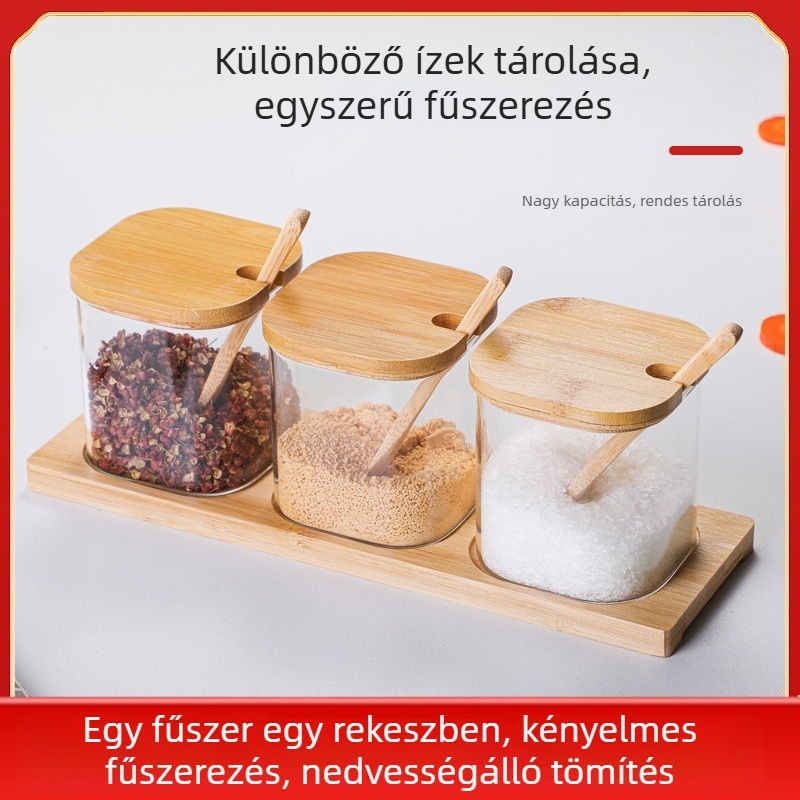 Üveg fűszeres tartó készlet – átlátszó só- és cukortartó üvegek MSG tárolóval a konyhába