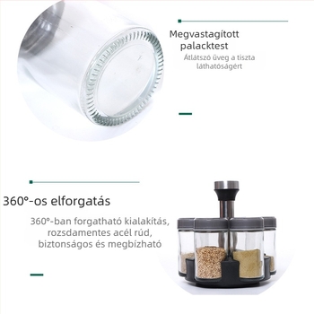 6 darabos üveg fűszertartó készlet forgó tárolóval