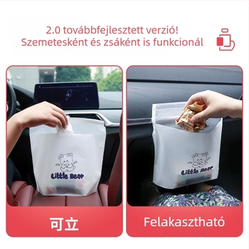 Autóba illeszthető önálló szemetes ragasztó tasakkal, egyszer használatos belső tároló