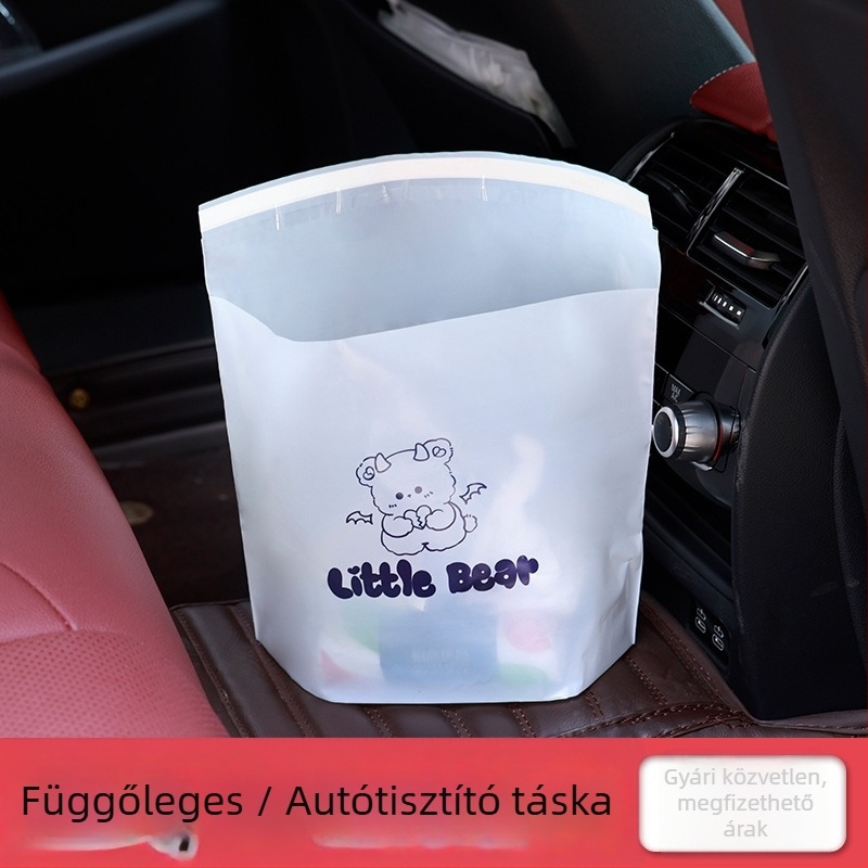 Autóba illeszthető önálló szemetes ragasztó tasakkal, egyszer használatos belső tároló