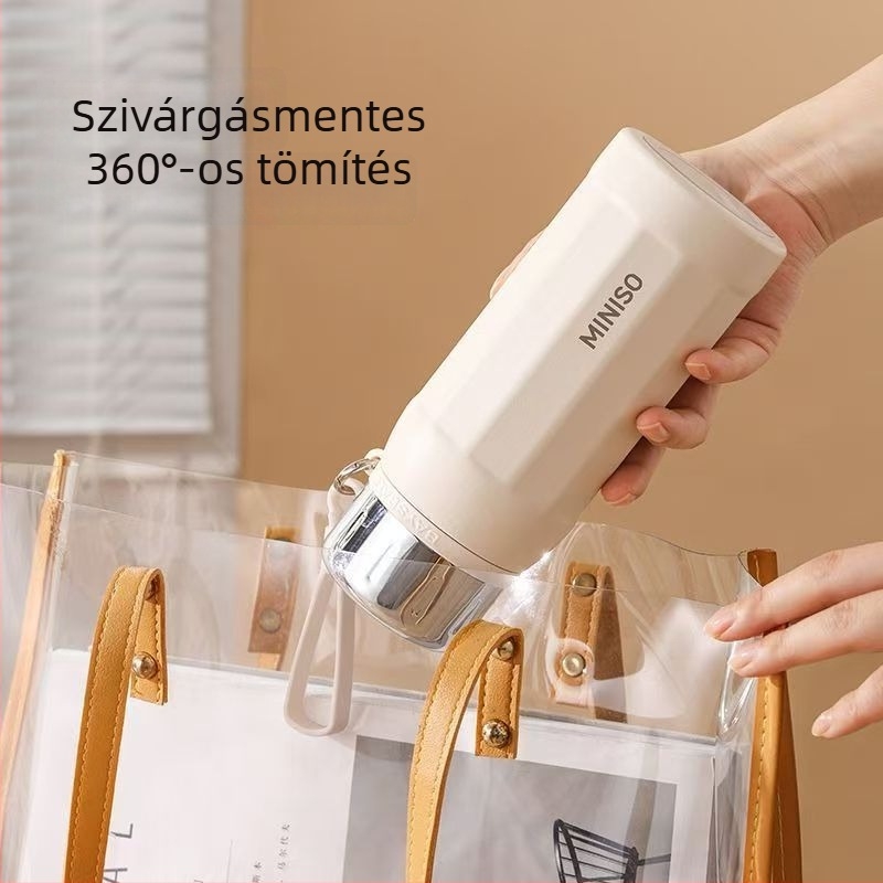 Hordozható élelmiszer-minőségű rozsdamentes acél termosz pohár vállpánttal, nagy kapacitás, nyolcszögletű dizájn, nőknek, 304-es rozsdamentes acél