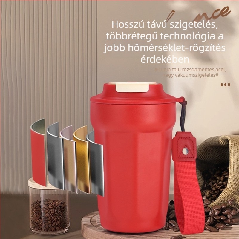 316 rozsdamentes acél nyolcszögletű szigetelt kávés pohár diákoknak — uniszex, autóban hordozható, vállkötéllel