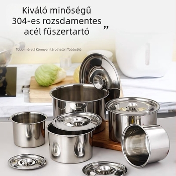 304 rozsdamentes acélból készült fűszertartó fedővel, konyhai zsír- és chiliolaj-tároló, magas hőmérsékletnek ellenálló