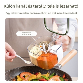 All-in-One otthoni konyhai fűszerdoboz, több rekesszel – só, bors és fűszerek tárolására.