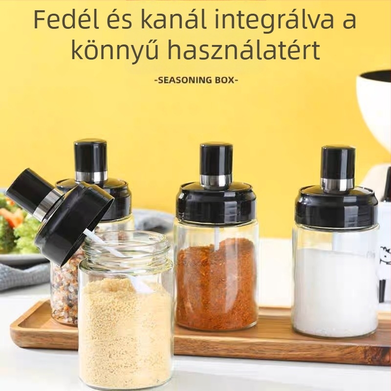 Üvegből készült fűszertartó készlet sóadagolóval a konyhához