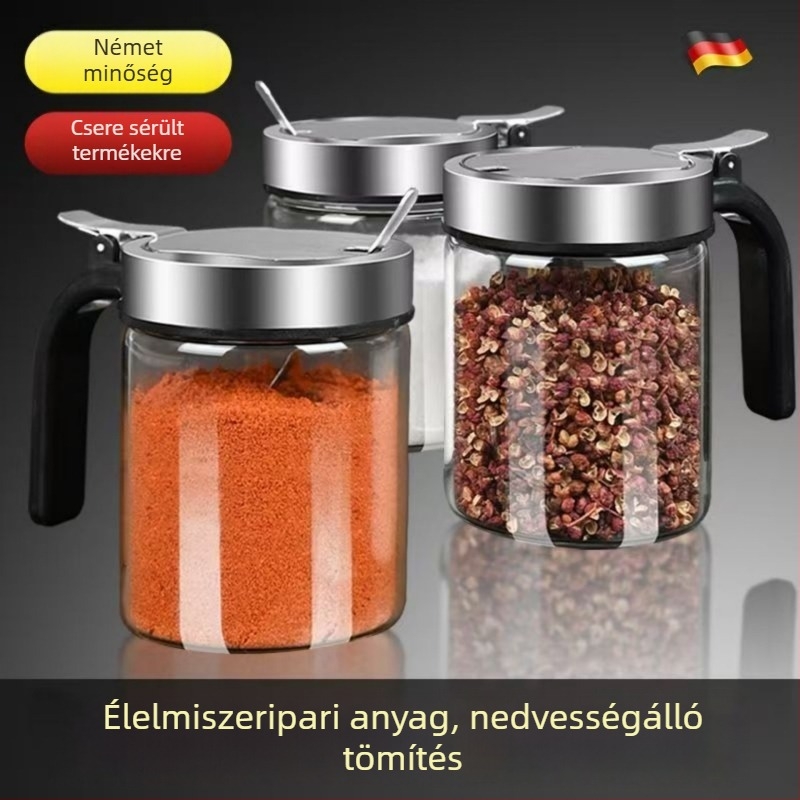 Prémium üveges konyhai fűszertartó készlet sótartóval
