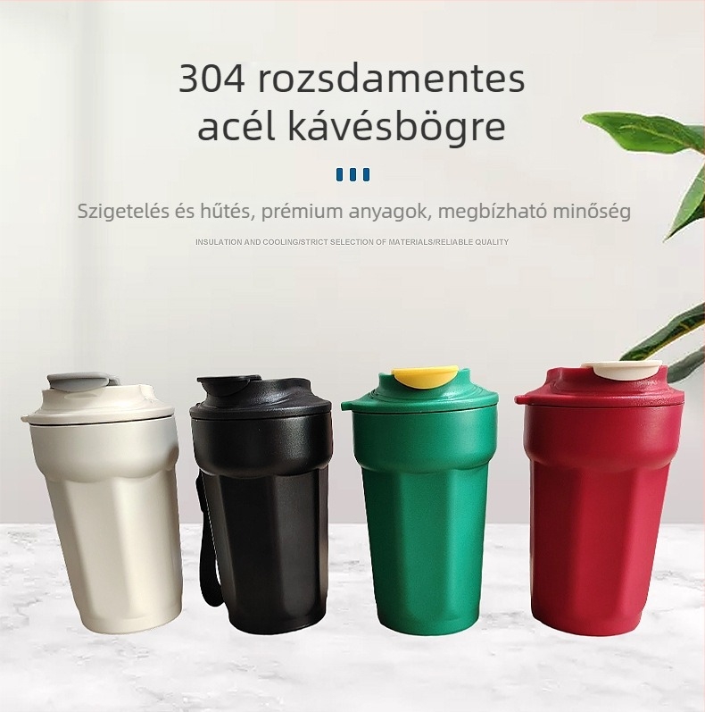 Nyolcszögletű vákuumos szigetelt pohár hordozó zsinórral, letisztult dizájn