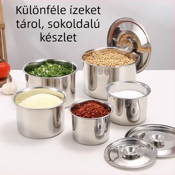 Rozsdamentes acél fűszertartó fedéllel, zsír tartóedény, konyhai fűszertartó háztartási és professzionális használatra