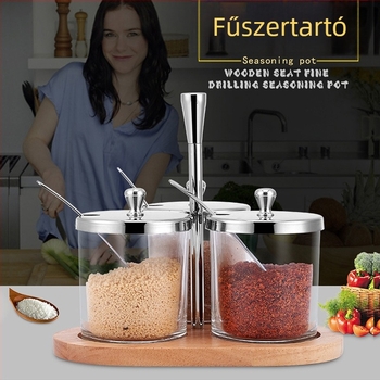 Kaspo üveges fűszertartó készlet fa talppal, sótartóval és cukortál