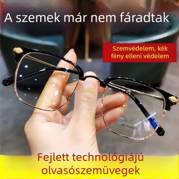 Csúcskategóriás olvasó szemüveg intelligens zoommal, automatikus dioptria-beállítással, anti-kék fény védelemmel, keret nélküli dizájn titánium ötvözet alkatrészekkel, lencse készlet