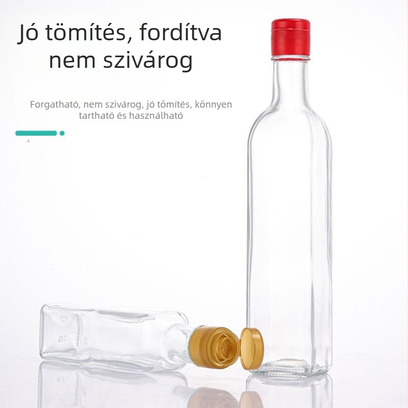 Személyre szabott átlátszó üveg olajhoz, négyzet alakú konyhai fűszertartó olívaolajhoz, szezárolajhoz és dióolajhoz