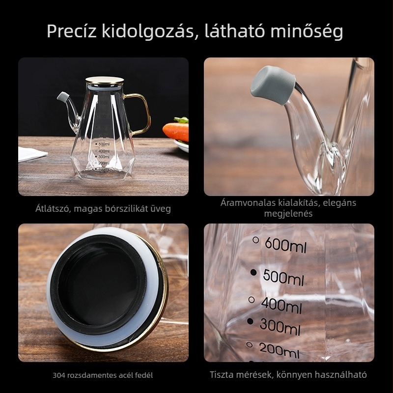 Szivárgásmentes üveg olajtartó mérőskálával – szójaszószhoz, ecethez, olajhoz és szezámolajhoz