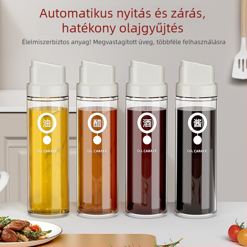 Automatikus nyitás-zárású üveg olajtartó, szivárgásmentes fűszertartó a konyhába (szójaszósz, ecet)