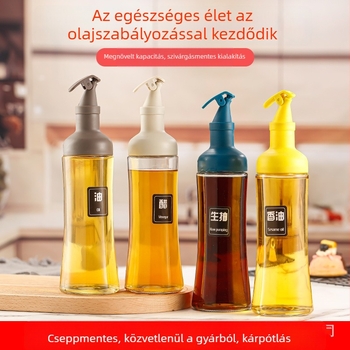 Olajüveg nyomófedelemmel, kerek konyhai üveg, nagy kapacitás, szivárgásmentes, csepegésmentes, átlátszó fűszertartó üveg, vastag