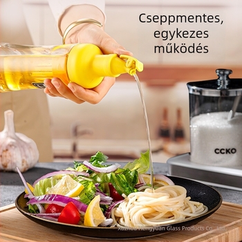 Olajüveg nyomófedelemmel, kerek konyhai üveg, nagy kapacitás, szivárgásmentes, csepegésmentes, átlátszó fűszertartó üveg, vastag