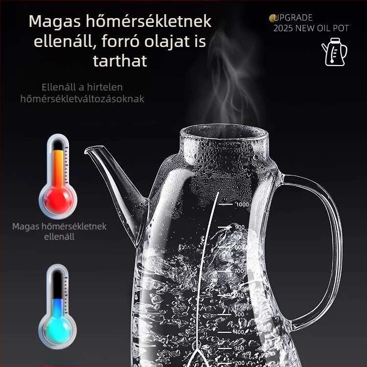 Üveg olajtartó konyhai használatra, nagy kapacitású tartály, szivárgásmentes kialakítás, olajhoz, szójaszószhoz, ecethez és fűszerekhez.