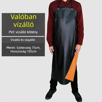 Vastag PVC vízálló kötény ujjak nélküli, fekete, 80×110 cm, olaj- és sav-bázis ellenálló