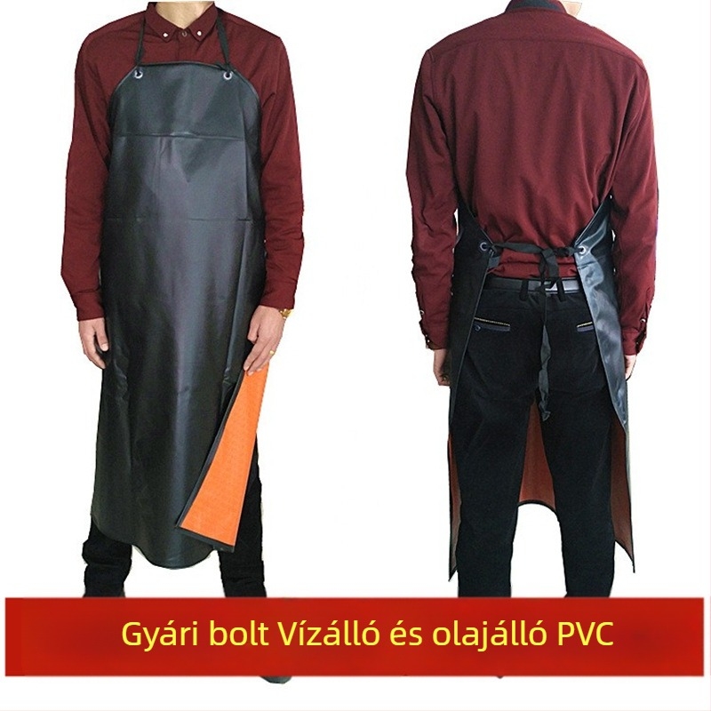 Vastag PVC vízálló kötény ujjak nélküli, fekete, 80×110 cm, olaj- és sav-bázis ellenálló