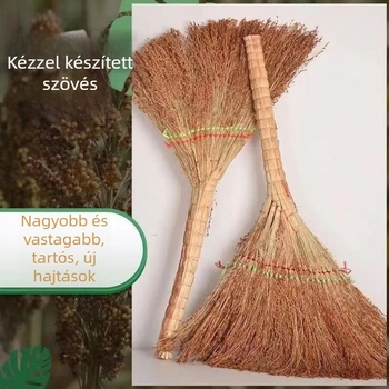 Kültéri vintage seprű, kézzel készített szorghum-seprű, vastag sörtékkel a robusztus söpöréshez; alkalmas otthonra, kültérre, iskolák és építkezések területére.