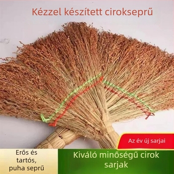 Kültéri vintage seprű, kézzel készített szorghum-seprű, vastag sörtékkel a robusztus söpöréshez; alkalmas otthonra, kültérre, iskolák és építkezések területére.