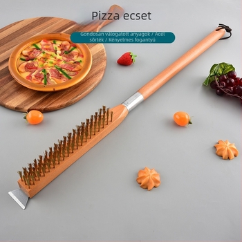 Lecsatlakoztatható bükkfa pizza ecset, rézhuzalos grillsütő kefével, hosszú nyelű grillsütő tisztító ecset, pizza kő tisztító eszköz
