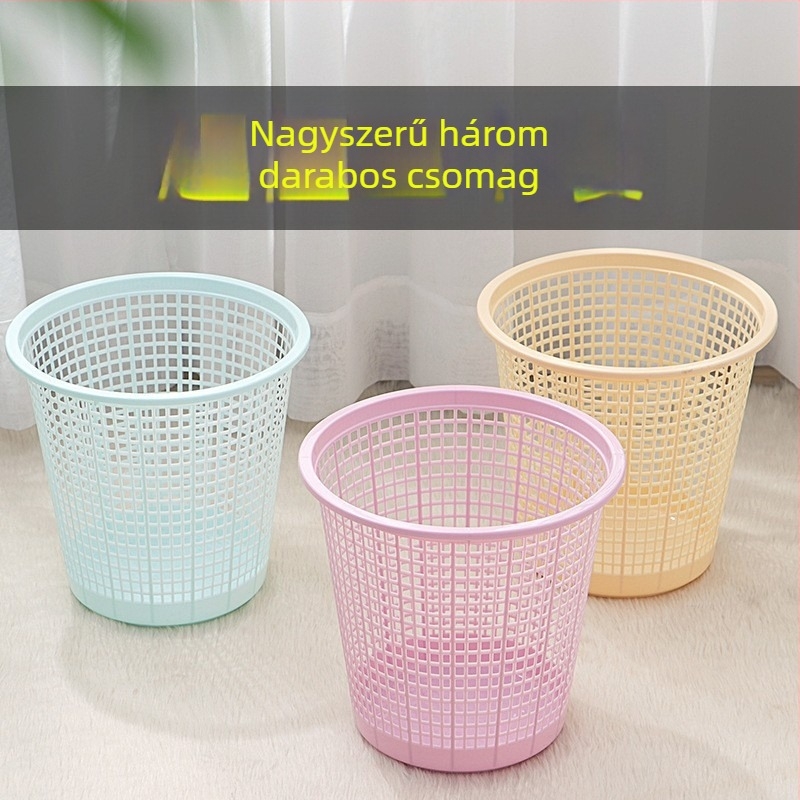 Nagy műanyag háztartási szemetes 4 L, fedél nélkül, lyukacsos dizájn, hengeres alakú, otthoni és irodai használatra