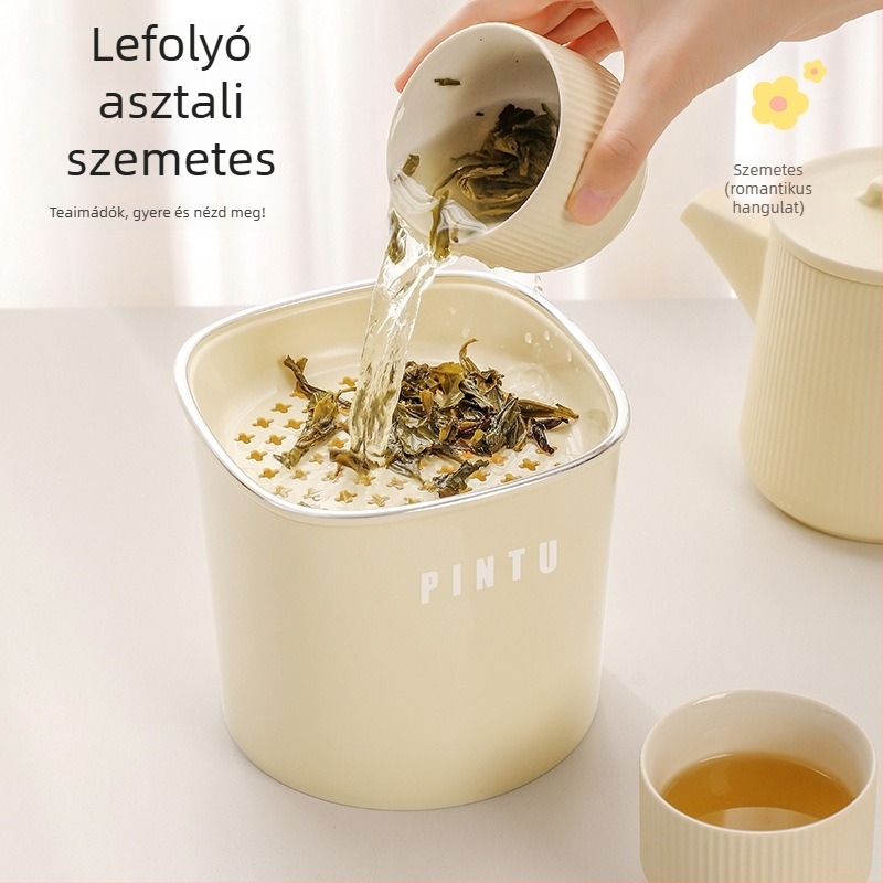 Fedeles asztali szemetes iroda számára, szelektív hulladékgyűjtő, kompakt nappaliba, tealevelek lefolyóvödrével