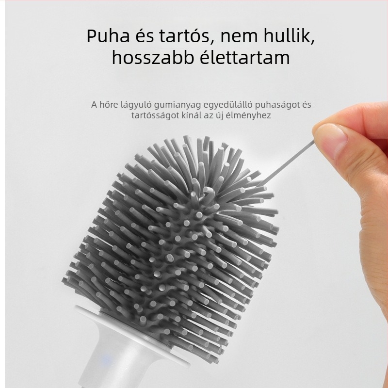 Fali tartóval ellátott WC-kefe készlet szilikon fejjel, csempe-kefével és alappal