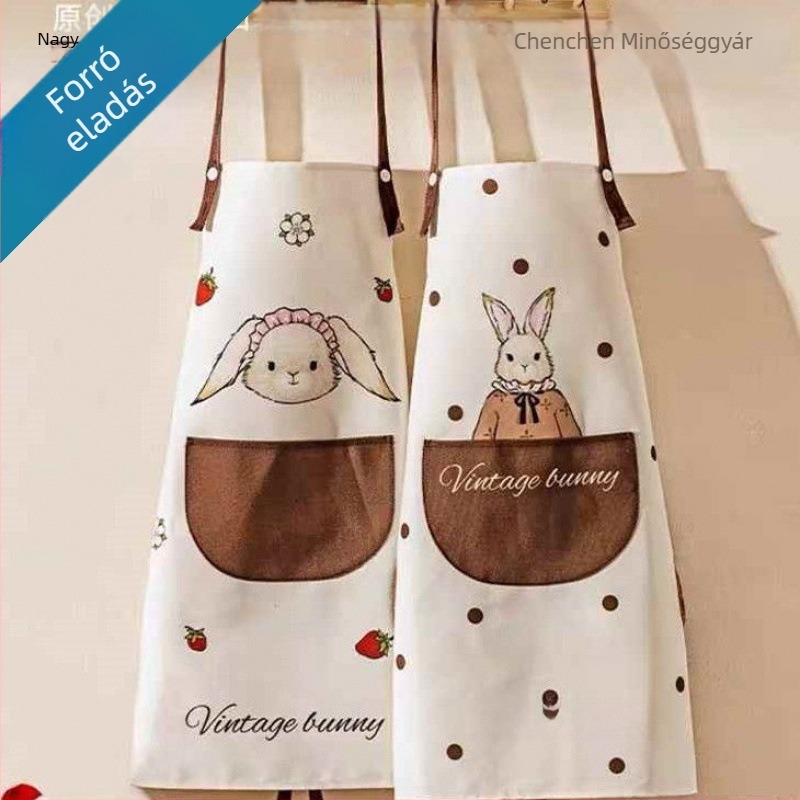Női konyhai kötény ujjas vászonból, új őszi–téli stílus, foltálló, kötés nélkül, főzéshez