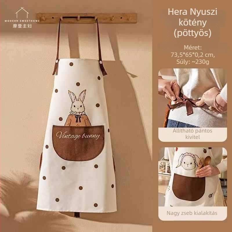 Női konyhai kötény ujjas vászonból, új őszi–téli stílus, foltálló, kötés nélkül, főzéshez