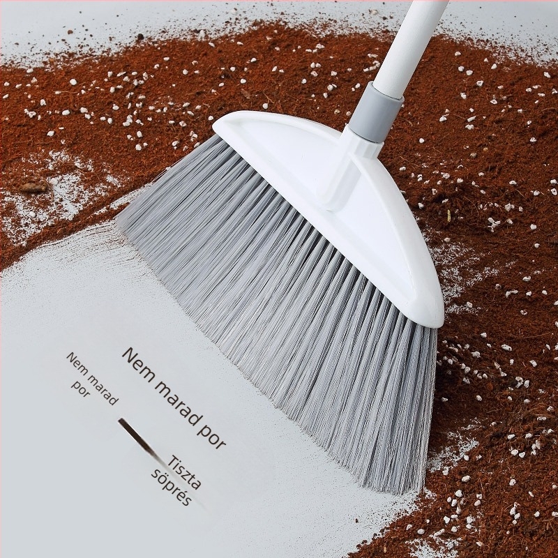 Hosszú nyelű háztartási seprű puha sörtékkel, nem ragad a hajra, hatékony por- és szennyeződés felszedése a padlóról; műanyag fej, rozsdamentes acél nyél