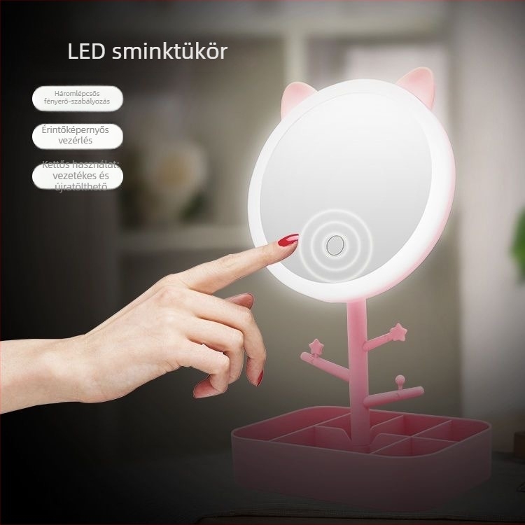 LED-es világítású asztali sminktükör USB töltéssel diákok számára
