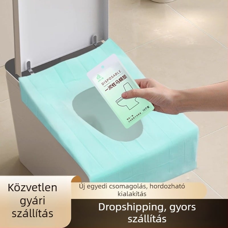 Egyszer használatos vécéülésvédő teljes lefedéssel, külön csomagolásban, ragasztóval, vízálló, utazáshoz hordozható