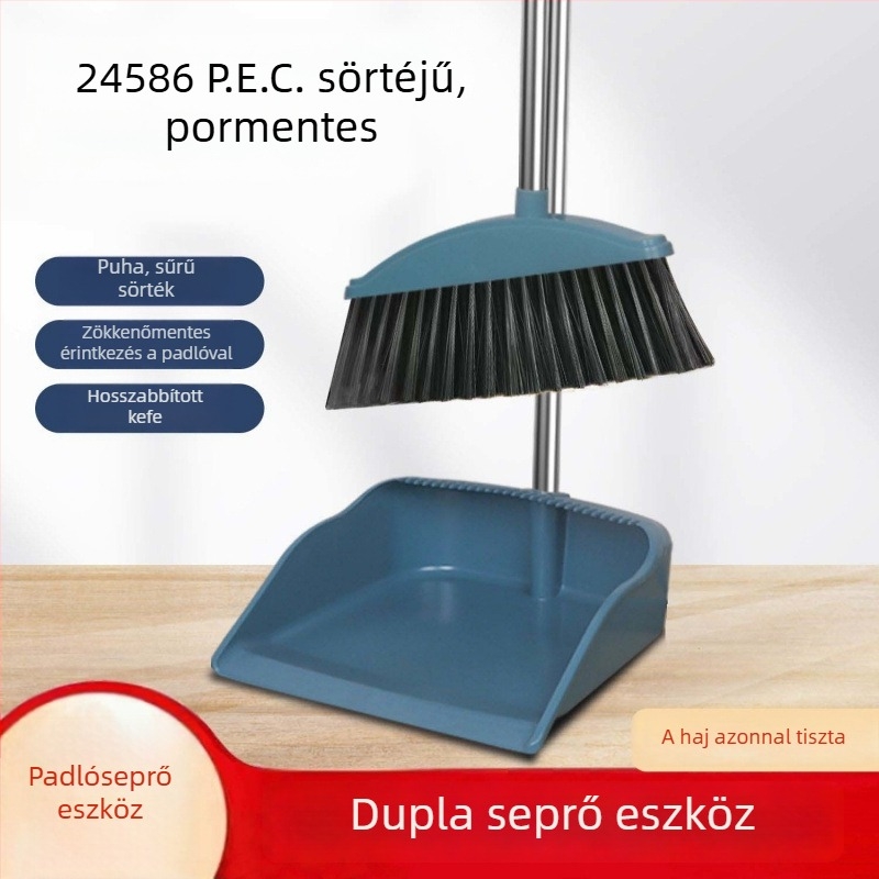 Tisztító készlet: felmosó, seprű és portörlő lapát kaparóval, haj nem tapad, száraz és nedves tisztításra