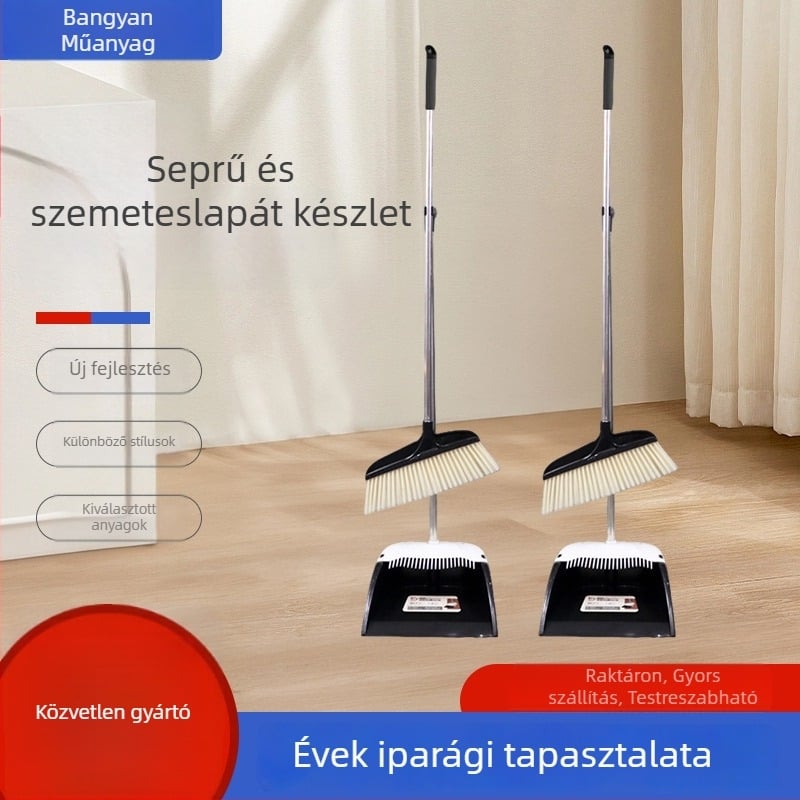 Tisztító söprő és lapát készlet otthoni tisztításra, rozsdamentes acélból, puha sörtés seprű a nappali padlójához