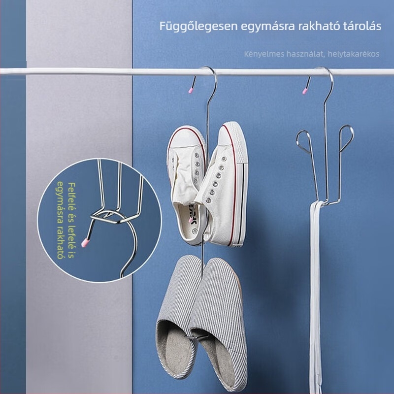 Cipőszárító állvány rozsdamentes acélból, erkélyre, csúszásmentes, többfunkciós, összecsukható és egymásra rakható tároló