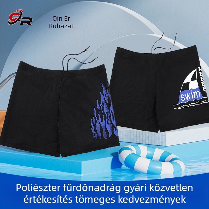 Férfi úszónadrág poliészterből – boxer-stílus, plusz méret, konzervat sportos úszónadrág mintával