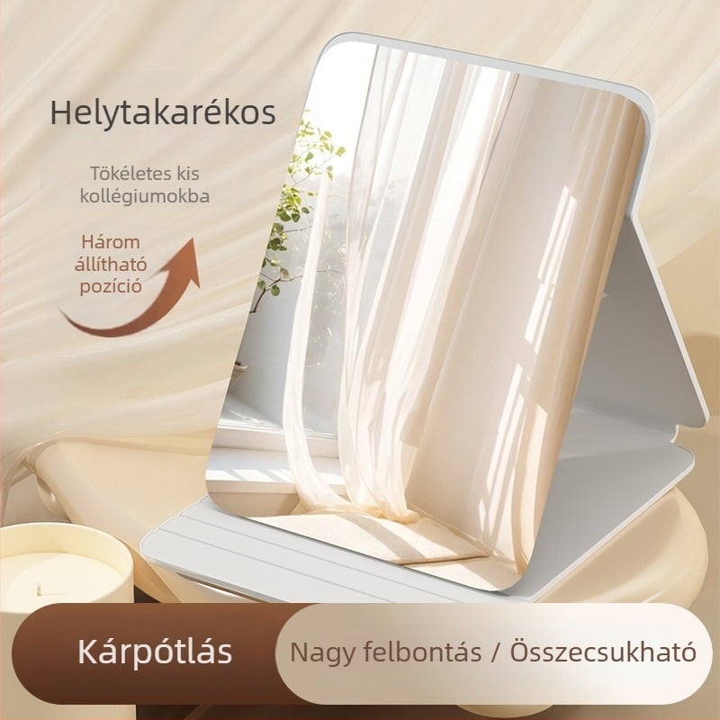 Összecsukható hordozható sminktükör, kompakt asztali smink-tükör otthonra, irodába, kollégiumba és hálószobába