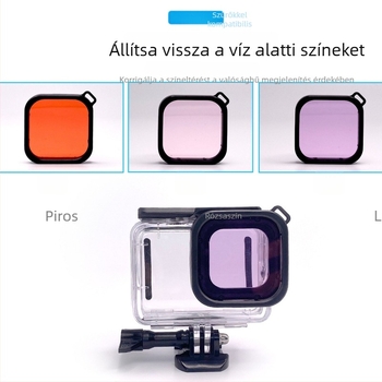 GoPro 9–12 vízálló ház szűrőkkel: piros, rózsaszín és lila