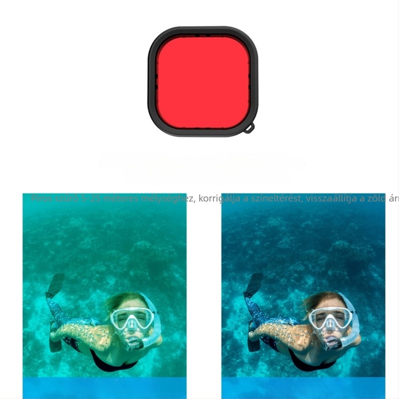 GoPro 9–12 vízálló ház szűrőkkel: piros, rózsaszín és lila