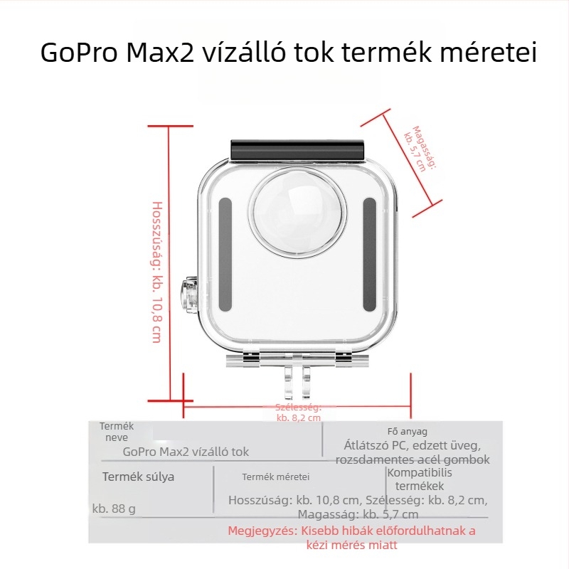 GoPro Max2 vízálló védőtok panoráma akciókamera számára – átlátszó szűrő és tartozékkészlet úszáshoz és búvárkodáshoz