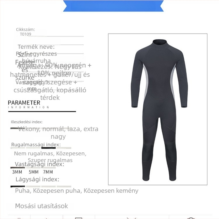 3 mm-es férfi egyrészes búvárruha, neoprenből, kopásálló, karcálló, meleg, UV-védelem, téli úszáshoz