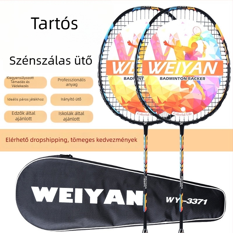 Két karbonszálas badmintonütő készlet, teljes, ultrakönnyű