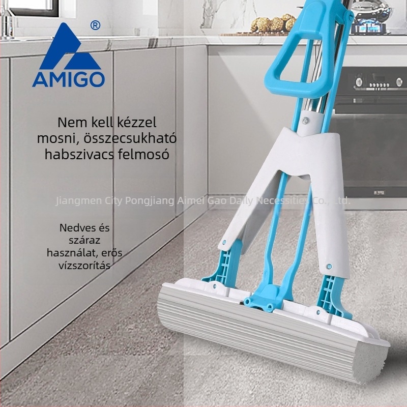 Kéz nélküli szivacs mop, nedvszívó gumivarral fejjel, 130 cm-es teleszkópos nyél