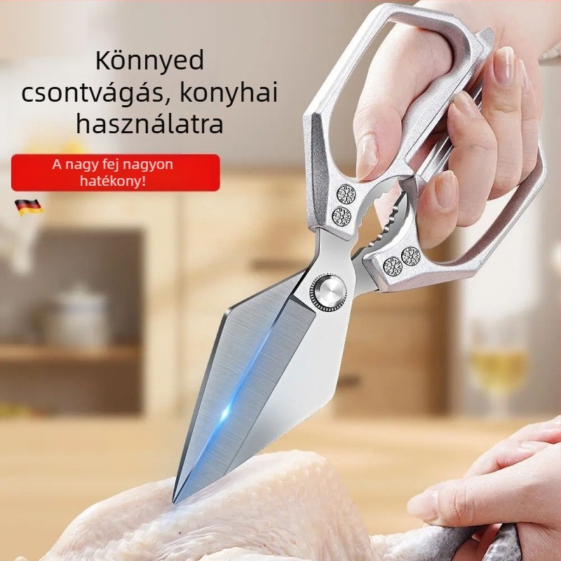 Nagyfejű rozsdamentes acél konyhai olló, csirke, hal és csontok vágására – erős háztartási élelmiszer olló