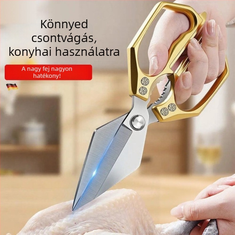 Nagyfejű rozsdamentes acél konyhai olló, csirke, hal és csontok vágására – erős háztartási élelmiszer olló