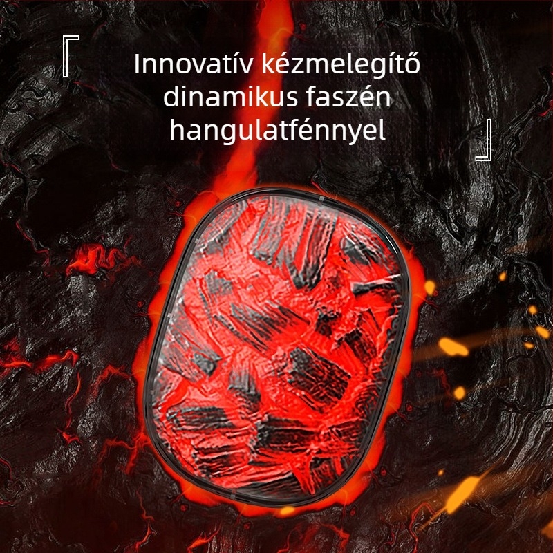 Töltőre csatlakoztatható kézmelegítő, 2 az 1-ben, dinamikus szén lángot idéző környezeti fénnyel